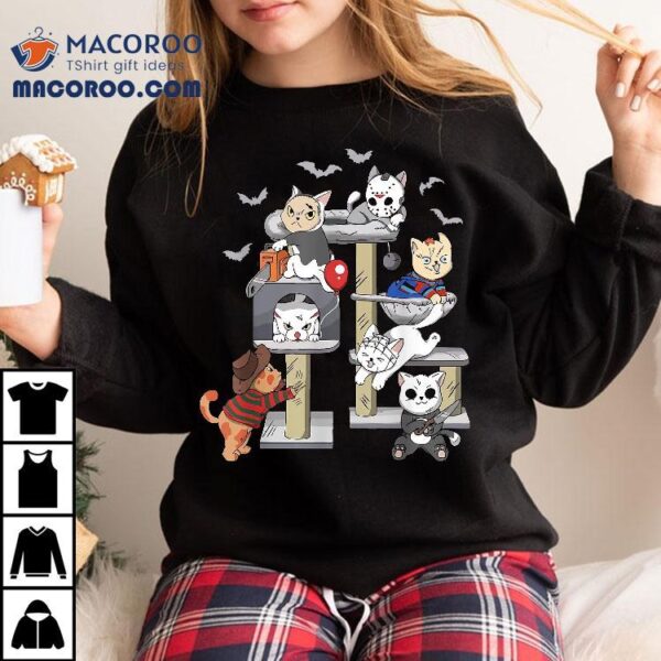 Funny Cat Horror Movies Cute Halloween Lovers Matching Shirt