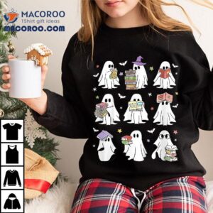 Funny Ghost Book Reading Halloween Books Lover Teacher Kids Tshirt