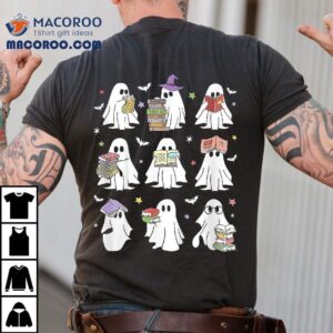 Funny Ghost Book Reading Halloween Books Lover Teacher Kids Tshirt