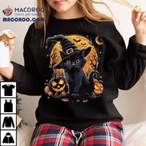 Funny Halloween Cat Costume Pumpkin Black Shirt