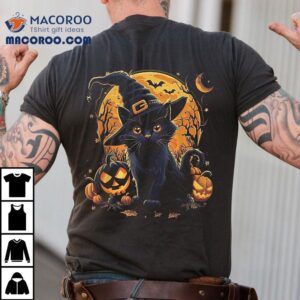 Funny Halloween Cat Costume Pumpkin Black Shirt