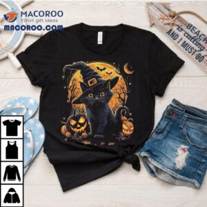 Funny Halloween Cat Costume Pumpkin Black Tshirt