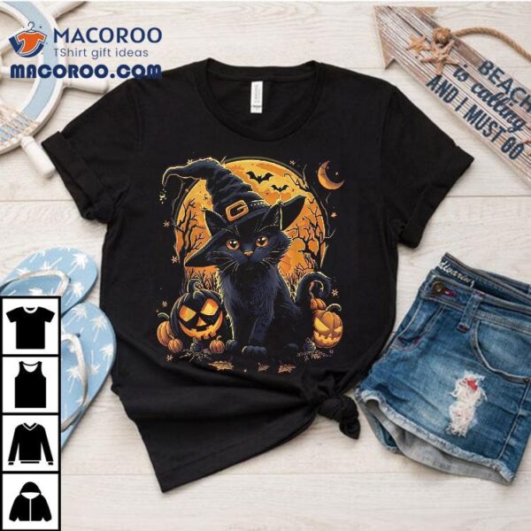 Funny Halloween Cat Costume Pumpkin Black Shirt