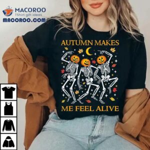 Funny Halloween Dancing Skeletons Pun Autumn Fall Pumpkin Tshirt