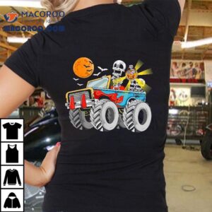 Funny Halloween Skeleton Monster Truck Kids Boys Toddler Tshirt
