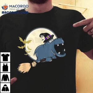 Funny Hippo Ride Witch Shotgun Hippopotamus Halloween Shirt