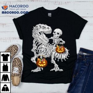 Funny Skeleton Riding Dinosaur Halloween Pumpkin Shirt