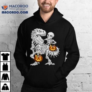 Funny Skeleton Riding Dinosaur Halloween Pumpkin Shirt