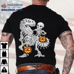 Funny Skeleton Riding Dinosaur Halloween Pumpkin Tshirt