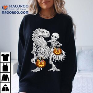 Funny Skeleton Riding Dinosaur Halloween Pumpkin Tshirt