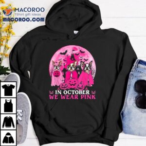 Ghost And Witch Boston Terrier Dog In October We Wear Pink Shirt