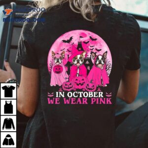 Ghost And Witch Boston Terrier Dog In October We Wear Pink Tshirt