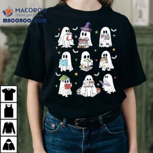 Ghost Reading Teacher Halloween Librarian Book Lover School Shirt