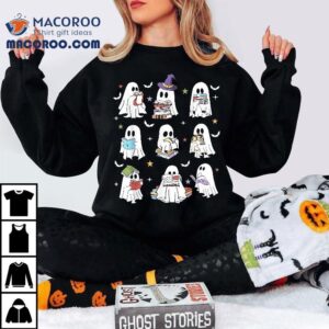 Ghost Reading Teacher Halloween Librarian Book Lover School Shirt