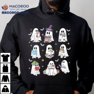 Ghost Reading Teacher Halloween Librarian Book Lover School Tshirt