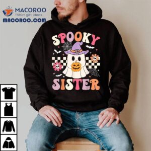 Groovy Spooky Sister Retro Ghost Holding Pumpkin Halloween Shirt