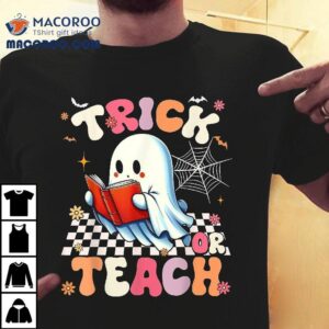 Groovy Teacher Halloween Retro Trick Or Teach Floral Ghost Shirt