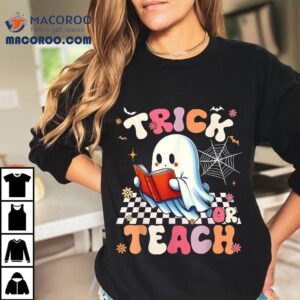 Groovy Teacher Halloween Retro Trick Or Teach Floral Ghost Shirt