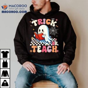 Groovy Teacher Halloween Retro Trick Or Teach Floral Ghos Tshirt