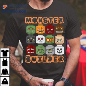 Halloween Building Bricks Monster Builder Brick Head Funny Tshirt