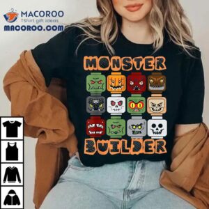 Halloween Building Bricks Monster Builder Brick Head Funny Tshirt