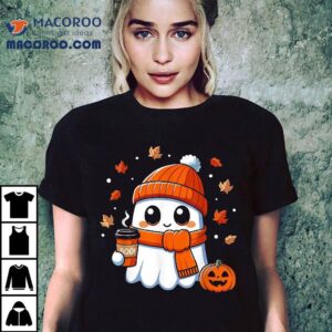 Halloween Ghost Coffee Boo Spooky Season Fall Girls Tshirt