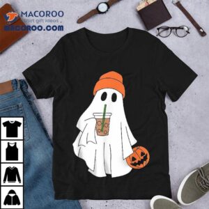 Halloween Ghost Drinking Coffee Ice Tshirt