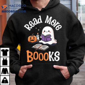 Halloween Ghost Reading Read More Books Librarian Teacher Shirt