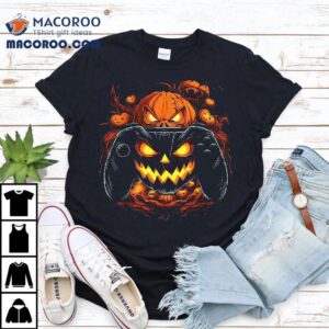 Halloween Shirt Jack O Lantern Pumpkin Face Gamer Gaming