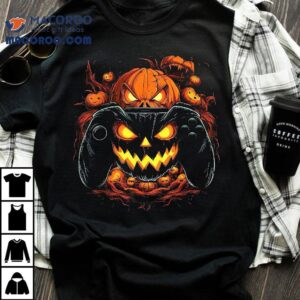 Halloween Jack O Lantern Pumpkin Face Gamer Gaming Tshirt