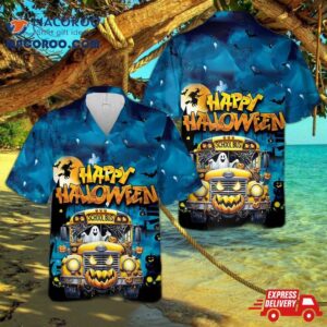 Halloween School Bus Hawaiian Shirt