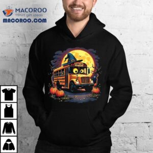 Halloween School Bus With Witch Hat And Pumpkins Spooky Shirt
