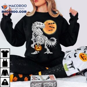 Halloween Skeleton Dinosaur Scary Pumpkin Moon Tshirt