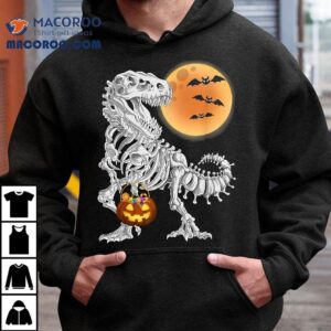 Halloween Skeleton Dinosaur Scary Pumpkin Moon Tshirt