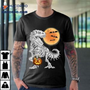 Halloween Skeleton Dinosaur Scary Pumpkin Moon Tshirt