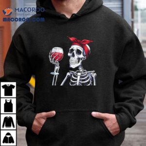 Halloween Skeleton With Red Wine Glass Funny Shirt
