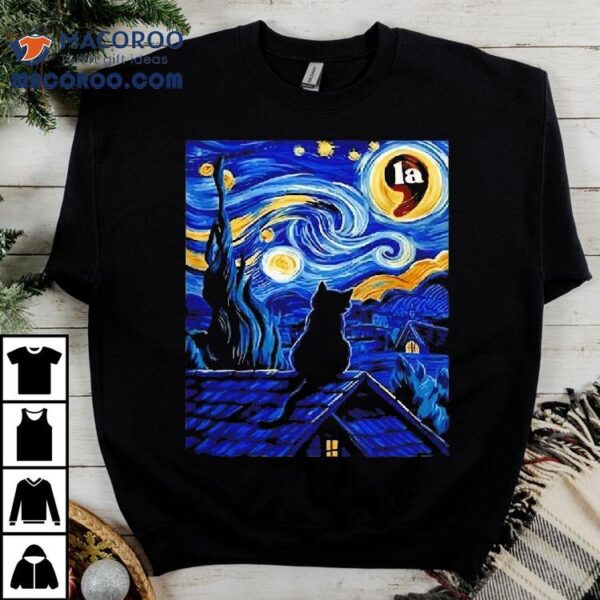 Halloween Starry Night Black Cat Comma La Kamala Harris Shirt