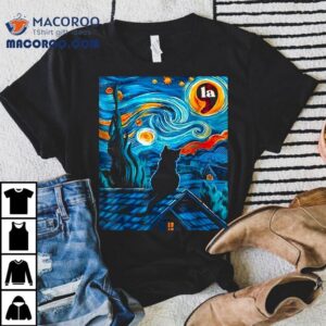 Halloween Starry Night Black Cat Comma La Kamala Shirt