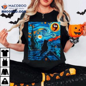 Halloween Starry Night Black Cat Comma La Kamala Tshirt