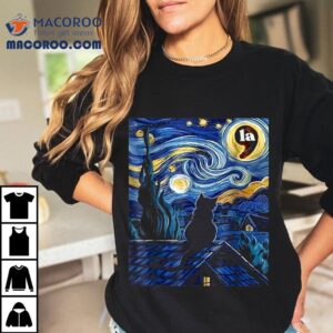 Halloween Starry Night Black Cat Comma La Shirt