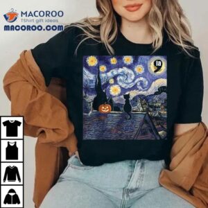 Halloween Starry Night Comma La Black Cat Kamala Harris Moon Shirt