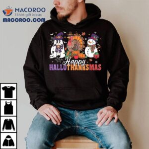 Halloween Thanksgiving Christmas Happy Hallothanksmas Kids Shirt