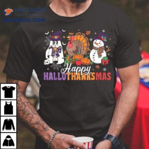 Halloween Thanksgiving Christmas Happy Hallothanksmas Kids Tshirt