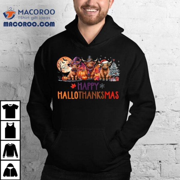 Highland Cow Halloween Christmas Thanksgiving Hallothanksmas Shirt