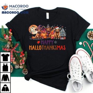 Highland Cow Halloween Christmas Thanksgiving Hallothanksmas Tshirt