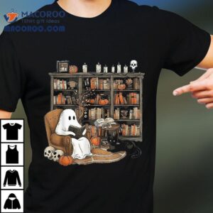 In Library Ghost Reading Books Halloween Librarian Tshirt