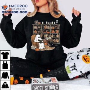 In Library Ghost Reading Books Halloween Librarian Tshirt