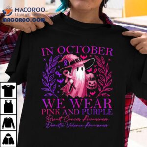 In October We Wear Pink And Purple Witch Ghost Pumpkin Shirt