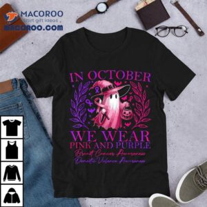 In October We Wear Pink And Purple Witch Ghost Pumpkin Tshirt