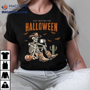 Just Waiting For Halloween Skeleton Party Matching Tshirt